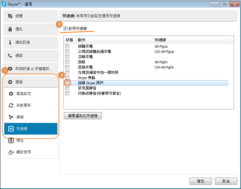 skype 快速鍵 0